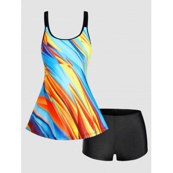 

Colorful Print Tankini Swimsuit Adjustable Straps Padded Tankini Two Piece Swimwear Boyleg Bathing Suit, Multicolor