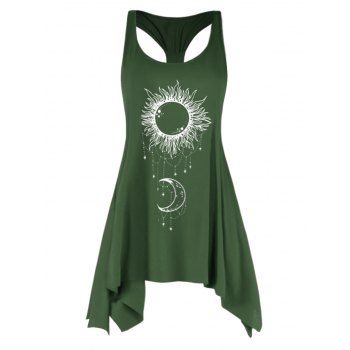 

Celestial Sun Moon Print Asymmetric Tank Top Long Casual Tank Top, White