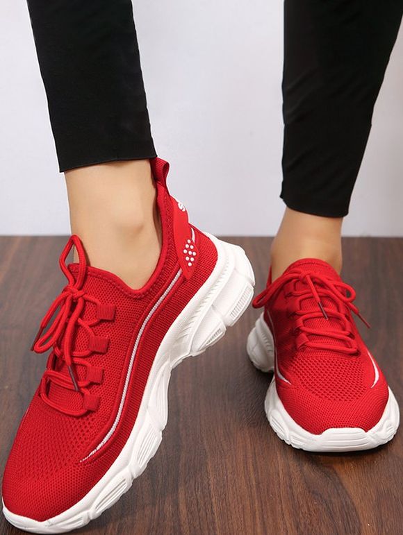Lace Up Thick Platform Breathable Outdoor Sports Shoes - Rouge EU 42