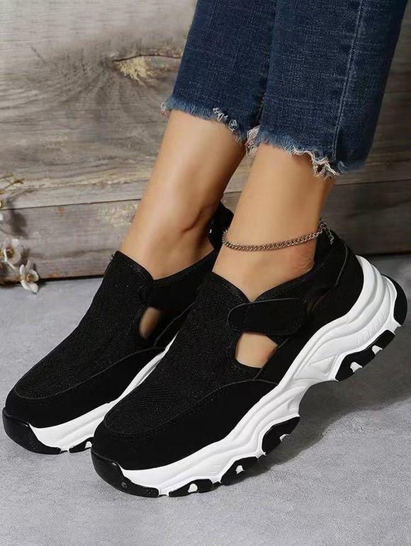 Colorblock Slip On Thick Platform Cut Out Casual Outdoor Shoes - Noir EU 40