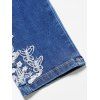 Pantalon Moulant Long Papillon Fleur Brodé Zippé avec Strass en Denim - Bleu profond L