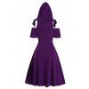 Plain Color Hooded Dress Tied Ladder Cut Out Overlay Cold Shoulder High Waisted A Line Mini Dress - CONCORD XXL