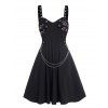 Plain Color Dress Grommet Buckle Chain Embellishment High Waisted Sleeveless A Line Midi Dress - BLACK M