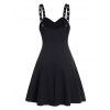 Plain Color Dress Grommet Buckle Chain Embellishment High Waisted Sleeveless A Line Midi Dress - BLACK M