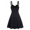Plain Color Dress Grommet Buckle Chain Embellishment High Waisted Sleeveless A Line Midi Dress - BLACK L