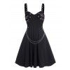 Plain Color Dress Grommet Buckle Chain Embellishment High Waisted Sleeveless A Line Midi Dress - BLACK L