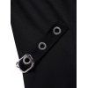 Plain Color Dress Grommet Buckle Chain Embellishment High Waisted Sleeveless A Line Midi Dress - BLACK L