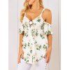 Flower Print O Ring Cold Shoulder Tank Top - WHITE S
