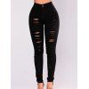 Ripped Jeans Solid Color High Waisted Pockets Zipper Fly Distressed Skinny Denim Pants - BLACK 2XL