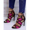 Two Tone Color Cut Out Buckle Strap High Heels Open Toe Casual Outdoor Sandals - ROSE RED EU 42
