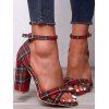 Plaid Print Crossover Backless Fish Mouth Toe Chunky Heek Ankle Sandals - RED WINE EU 42