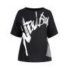 T-shirt Rayé Imprimé Patch Design à Demi-Manches de Grande Taille - Noir 2XL