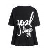 T-shirt Rayé Imprimé Patch Design à Demi-Manches de Grande Taille - Noir 1XL
