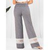 Heather Pants Hollow Out Lace Panel Ruched Wide Elastic High Waisted Wide Leg Pants - GRAY XXL