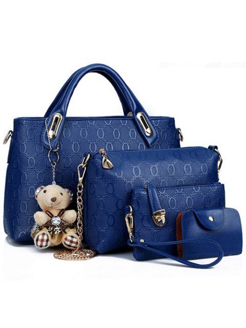 Fashionable Bear Pendant Embossed 4 Pcs Bags Set