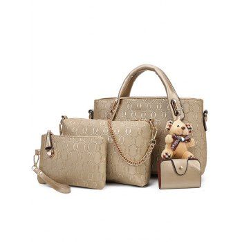 

Fashionable Bear Pendant Embossed 4 Pcs Bags Set, Golden