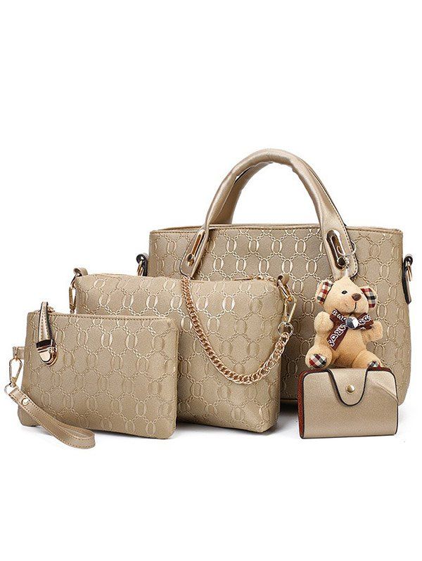 Fashionable Bear Pendant Embossed 4 Pcs Bags Set - GOLDEN 