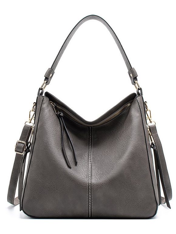 Sac Fourre-tout Zippé à Une Epaule en PU à Frange - Gris 