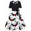 Robe Ligne A Mi-Longue Ceinturée Croisée à Imprimé Cœur Chauve-souris Grande Taille - Blanc 5X