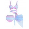 Pastel Color Shell Bikini Swimsuit Underwire Bandage Bikini Three Piece Swimwear Sheer Swim Skirt Bathing Suit