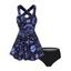 Maillot de Bain Tankini Gainant à Imprimé Lune Etoile Soleil Astronaute à Armature Deux Pièces - Noir XL