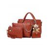 Fashionable Bear Pendant Embossed 4 Pcs Bags Set - DEEP RED 