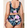 Plus Size Tankini Swimsuit Flower Leaf Print Bowknot Cut Out Swimwear Plunge Vacation Bathing Suit - multicolor 4XL