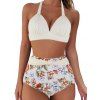 Ensemble de Bikini de Bain à Imprimé Fleur Matelassé à Taille Haute avec Nœud Papillon Deux Pièces de Swimwear - multicolor M