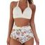 Ensemble de Bikini de Bain à Imprimé Fleur Matelassé à Taille Haute avec Nœud Papillon Deux Pièces de Swimwear - multicolor M