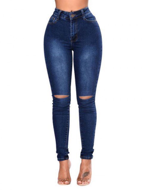 Ripped Jeans Zipper Fly Pockets Long Casual Skinny Denim Pants