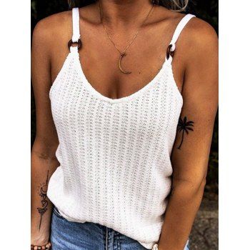 

Textured Tank Top Plain Color Strap Casual Tank Top, White