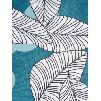 Leaf Print Mesh Panel Asymmetric Tankini Swimsuit One Shoulder O Ring Padded Modest Swimwear