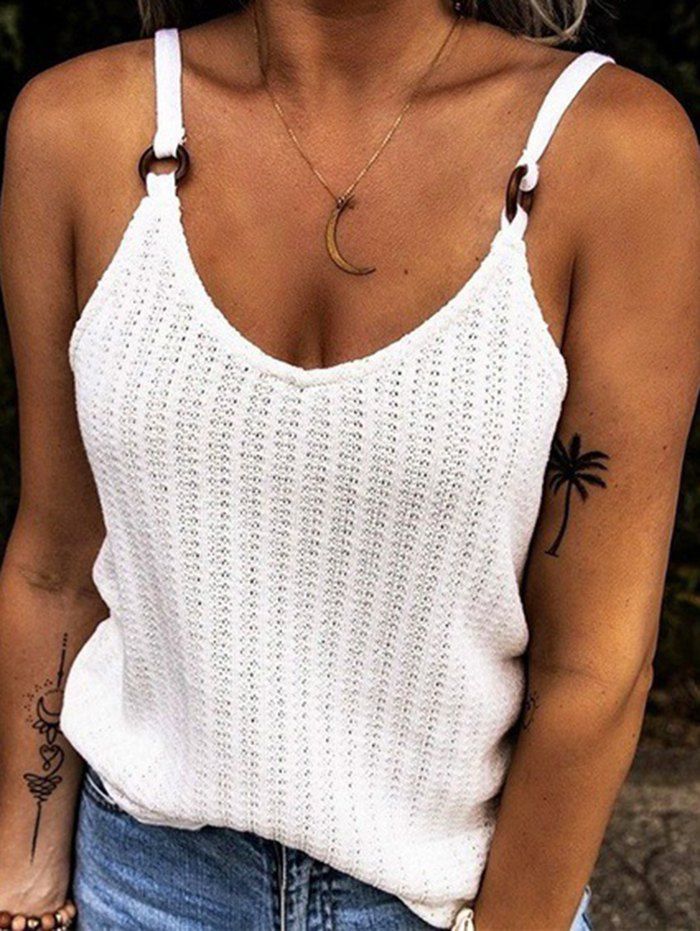 Textured Tank Top Plain Color Strap Casual Tank Top - WHITE L