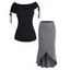 Ensemble de Jupe Asymétrique Anneau en O à Taille Elastique et Top à Epaule Cintrée Encolure Dégagée en Couleur Unie - multicolor S