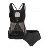 Modest Tankini Swimsuit Surplice Mesh Backless Swimwear Padded Tummy Control Bathing Suit - BLACK M