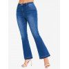 Zipper Fly Flare Jeans Multi Pockets Raw Hem Long Casual Denim Pants - BLUE 2XL