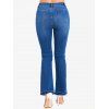 Zipper Fly Flare Jeans Multi Pockets Raw Hem Long Casual Denim Pants - BLUE 2XL