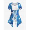 T-shirt Asymétrique à Imprimé Etoile de Grande Taille à Lacets - Bleu 1X