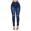 Ripped Jeans Zipper Fly Pockets Long Casual Skinny Denim Pants - BLUE XL