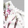 Robe Linge A Ceinturée Superposée Fleur Imprimée à Epaule Dénudée de Grande Taille - Blanc 5X
