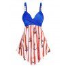 Maillot de Bain Tankini Contasté à Col Halter Imprimé Ancre et Rayures pour Vacances - Bleu profond M