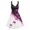 Colorblock Butterfly Print Dress Sleeveless O Ring V Neck Cami Dress