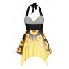 Plus Size Tankini Swimsuit Sunflower Print Halter Vacation Modest Swimsuit Padded Boyleg Bathing Suit - YELLOW 2X