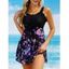 Ensemble de Bikini de Bain Tankini de Vacances Modeste à Imprimé Fleur en Maille Transparente à Volants - Noir XXL