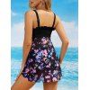 Vacation Tankini Swimsuit Ruffle Bowknot Flower Print Swimwear Sheer Mesh Modest Bathing Suit - BLACK XXL