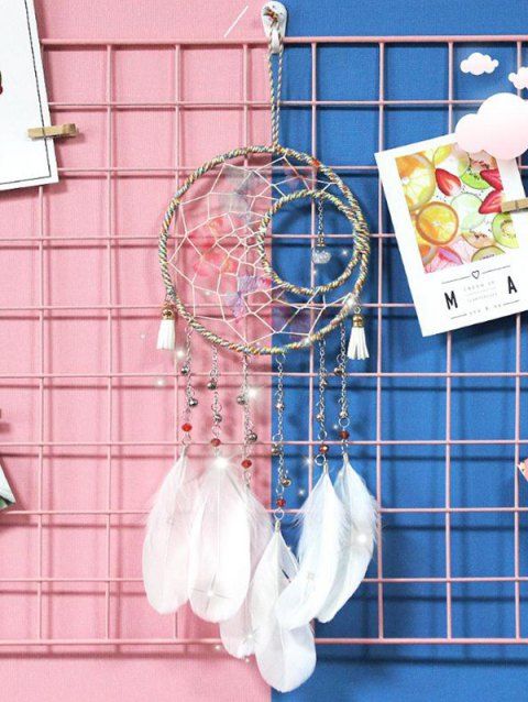 Butterfly Artificial Crystal Bell Fringe Faux Feather Hanging Wall Dream Catcher Home Decor