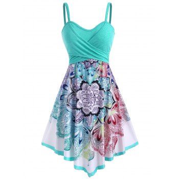 

Summer Bohemian Contrast Flower Crossover Sleeveless Empire Waist Midi Dress, Multicolor