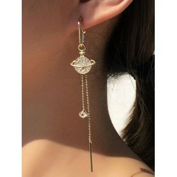 

Rhinestone Planet Star Tassel Trendy Drop Earrings, Golden