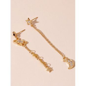 

Rhinestone Planet Moon Star Trendy Drop Earrings, Golden