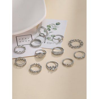 12 Pcs Star Leaf Geometric Rhinestone Trendy Rings Set, Silver